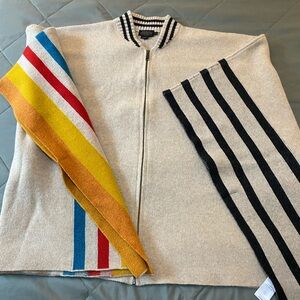 Pendleton Zip-Up Sweater with Stripes- cape style/ poncho